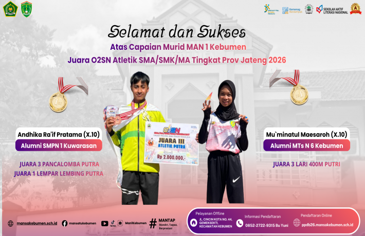 Harumkan Nama Daerah Atlet Atletik MAN 1 Kebumen Sabet 3 Medali di O2SN Tingkat Provinsi